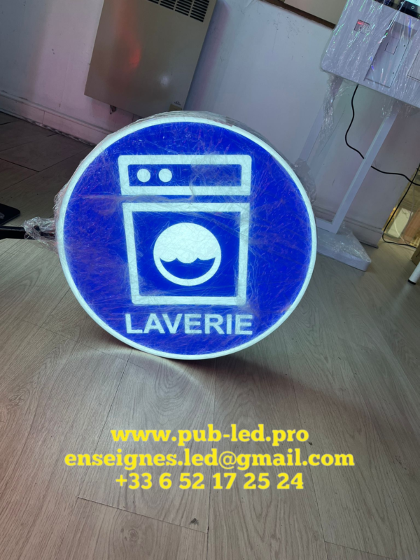 ENSEIGNE LED LUMINEUSE LAVERIE DOUBLE FACE AVEC POTENCE 50CM