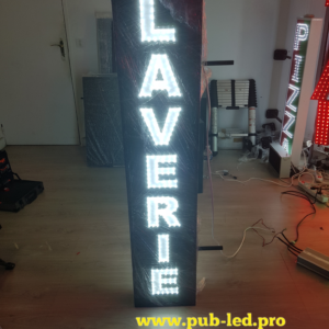 ENSEIGNE VISUELLE LED DOUBLE FACE “LAVERIE” AVEC ANIMATION ET COMMANDE À DISTANCE 150x33cm