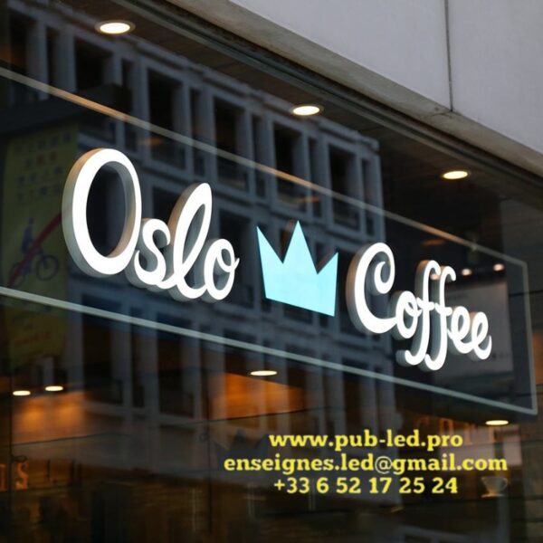 LETTRES 3D BOITIERS LED "OSLO COFFEE" ENSEIGNE EXTERNE 40CM