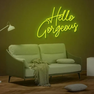 ENSEIGNE LUMINEUSE "HELLO GORGEOUS" NÉON FLEX PERSONNALISÉE, CHOIX DE TAILLE ET COULEUR, de 50 à 70 cm