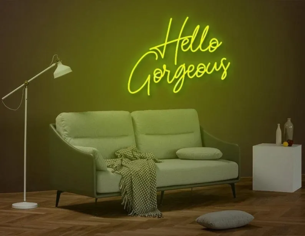 ENSEIGNE LUMINEUSE "HELLO GORGEOUS" NÉON FLEX PERSONNALISÉE, CHOIX DE TAILLE ET COULEUR, de 50 à 70 cm