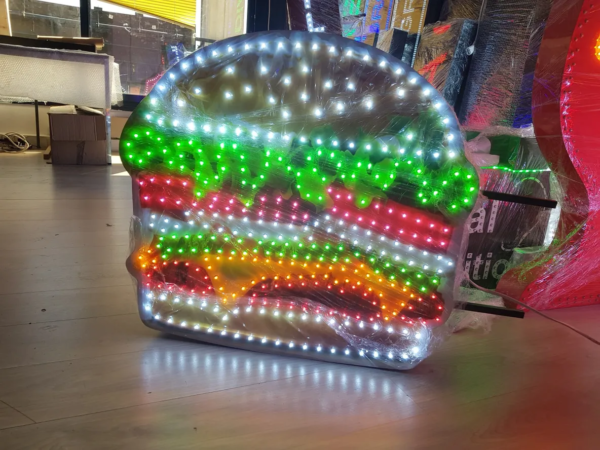 ENSEIGNE LUMINEUSE 70x70cm LED DOUBLE FACES “BURGER” AVEC TÉLÉCOMMANDE ET ANIMATION – Image 3