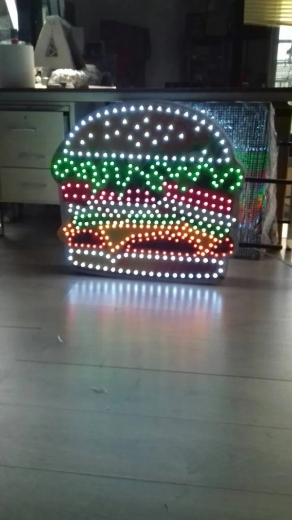 ENSEIGNE LUMINEUSE 70x70cm LED DOUBLE FACES “BURGER” AVEC TÉLÉCOMMANDE ET ANIMATION – Image 2