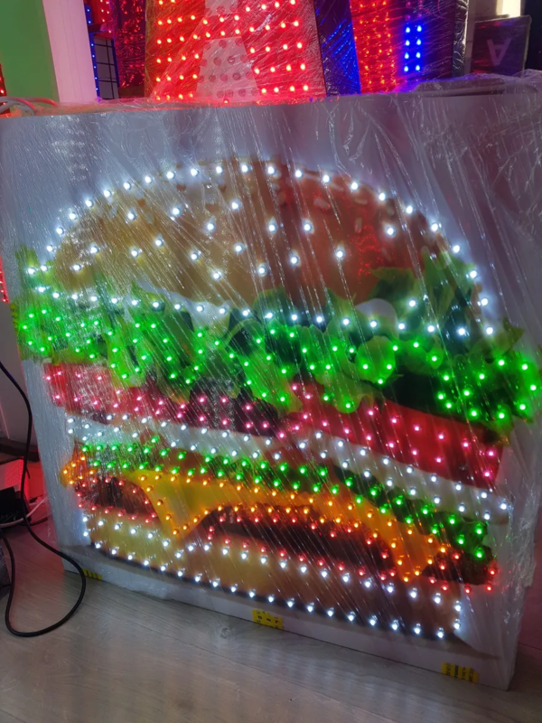 ENSEIGNE LUMINEUSE 70x70cm LED DOUBLE FACES “BURGER” AVEC TÉLÉCOMMANDE ET ANIMATION – Image 4