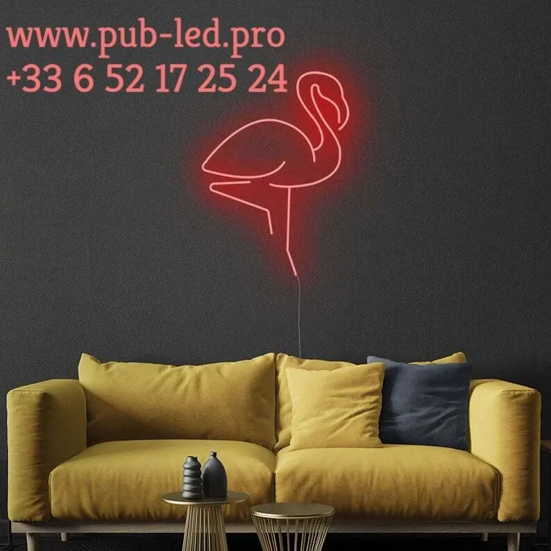 ENSEIGNE LUMINEUSE "FLAMANT" NÉON FLEX PERSONNALISÉE, CHOIX DE TAILLE ET COULEUR, de 55 cm et 79 cm