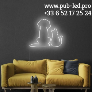 ENSEIGNE LUMINEUSE "CHAT ET CHIEN" NÉON FLEX PERSONNALISÉE, CHOIX DE TAILLE ET COULEUR, de 55 cm et 78 cm