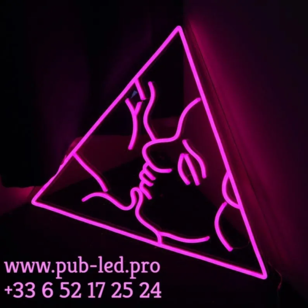 ENSEIGNE LUMINEUSE "BISOU TRIANGLE" NÉON FLEX PERSONNALISÉE, CHOIX DE TAILLE ET COULEUR, de 60 A 101 cm - Image 3