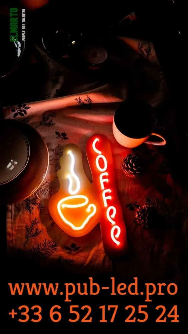 ENSEIGNE DÉCORATIVE NÉON FLEX "CAFÉ" - DIFFÉRENTES TAILLES AU CHOIX