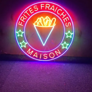 ENSEIGNE LUMINEUSE "FRITE" NÉON FLEX PERSONNALISÉE, CHOIX DE TAILLE ET COULEUR, 60 cm de diamètre