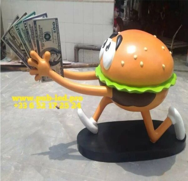 "DÉCOR RÉSINE "HAMBURGER" DESSIN ANIMÉ, SCULPTURE FIBRE DE VERRE - Image 3